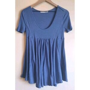 Altar'd State Blue Babydoll Tunic Top Ribbed Scoop Neck Boho Size M